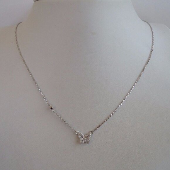 Solid 925 STERLING SILVER BUTTERFLY NECKLACE PENDANT W/ .35 CT LAB DIAMONDS/18'' - Picture 2 of 3